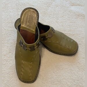 Tsonga Women's Mules Green Leather Slides Clog Shoes Size 7 Made In Africa. READ